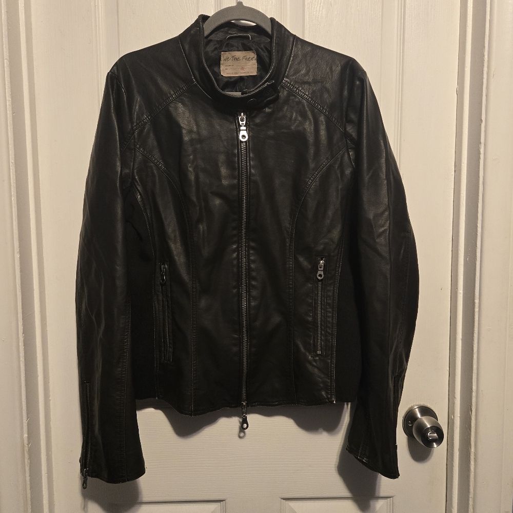 FREE PEOPLE We The Free Max Women's Black Synthetic Biker Jacket Sz XL